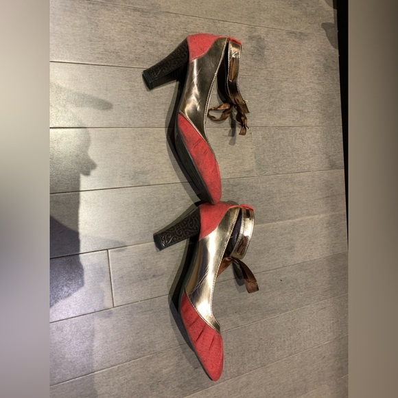 Steampunk Victorian Red & Gold Mary Jane Heels Sz 37 - Picture 3 of 14